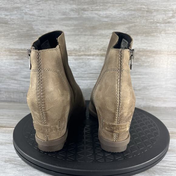 Sorel Women's Joan of Arctic Wedge II Tan Leather Zip Up Ankle Booties Size 5.5 - Picture 4 of 9